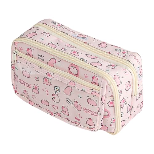 Niedliches Federmäppchen – tragbare Canvas-Stifttaschen – kleine gesteppte Tasche aus Baumwolle | Schreibwaren-Halter mit Reißverschluss | leichter Reise-Organizer für Schulbürobedarf, Pink, Se von Ziennhu