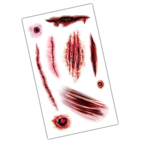 Terror Halloween Gesichtsaufkleber – Selbstklebende Schminktattoos Für Gesicht | Gruselige Narben Optik Hautfreundlich Wasserfest | Make-up Deko Für Kostüm Party Verkleidung von Ziennhu