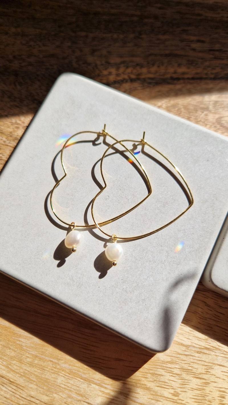 Herzcreolen | Creolen Mit Perle Brautschmuck von Zierdich