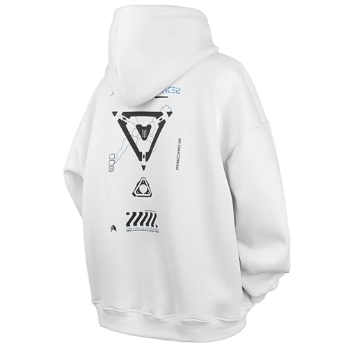 Zifipeoed Herren Hoodies Sweatshirt Techwear Hoodie Cyberpunk Tactical Herren Urban Hip Hop Sweatshirt Weiß XL von Zifipeoed