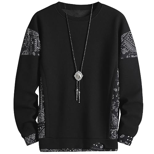Zifipeoed Herren Sweatshirt Langarm Crew Neck Fashion Casual Patchwork Sweat Pullover Schwarz 2XL von Zifipeoed