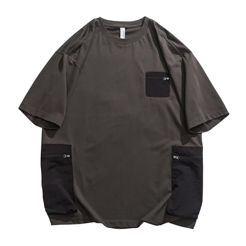 Zifipeoed Herren T-Shirt Basic Baumwolle Rundhals Kurzarm Sommer Casual Atmungsaktiv kurzärmliges mit Tasche Dunkelgrau 3XL von Zifipeoed