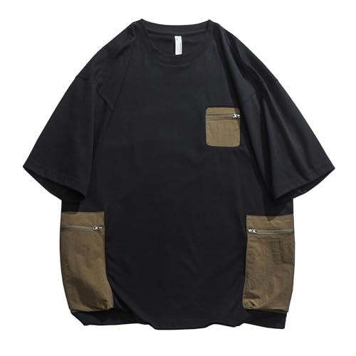 Zifipeoed Herren T-Shirt Basic Baumwolle Rundhals Kurzarm Sommer Casual Atmungsaktiv kurzärmliges mit Tasche Schwarz 2XL von Zifipeoed