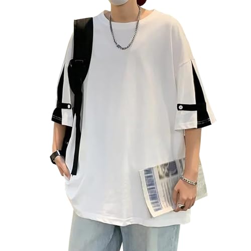 Zifipeoed Herren T-Shirt Hip Hop Harajuku Streetwear Casual Patchwork Tees Kurzarm Weiß M von Zifipeoed