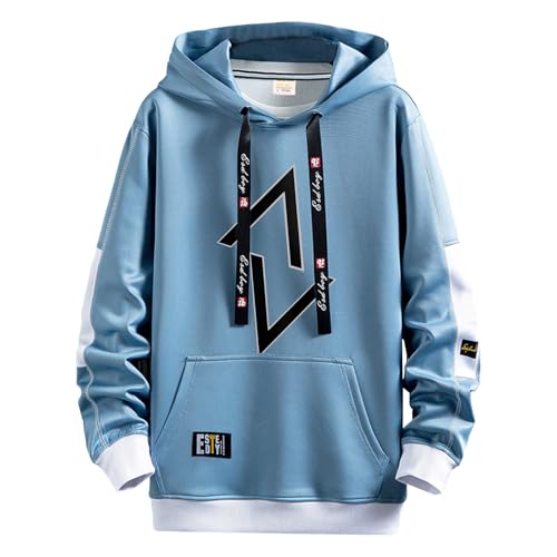 Zifipeoed Hoodie Herren Basic Casual Kapuzenpullover Hip Hop Langarm Sweatshirts Farbblock Pullover Blau XXL von Zifipeoed