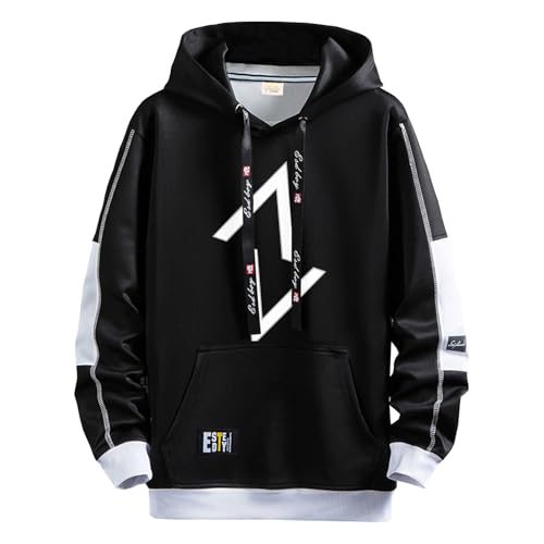 Zifipeoed Hoodie Herren Basic Casual Kapuzenpullover Hip Hop Langarm Sweatshirts Farbblock Pullover Schwarz 4XL von Zifipeoed