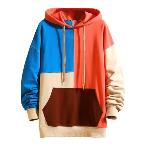 Zifipeoed Hoodie Herren Farbblock Kapuzenpullover Hip Hop Hoodies Sweatshirt Harajuku Streetwear Pullover Orange 5XL von Zifipeoed