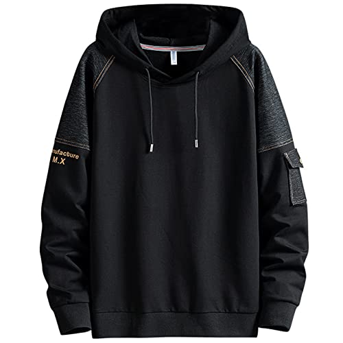 Zifipeoed Hoodie Herren Farbblock Kapuzenpullover Hip Hop Hoodies Sweatshirt Harajuku Streetwear Pullover Schwarz 3XL von Zifipeoed