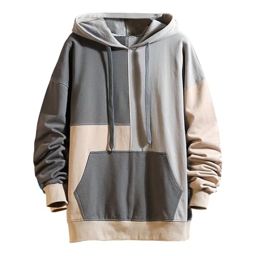 Zifipeoed Hoodie Herren Farbblock Kapuzenpullover Hip Hop Hoodies Sweatshirt Harajuku Streetwear Pullover Grau XL von Zifipeoed