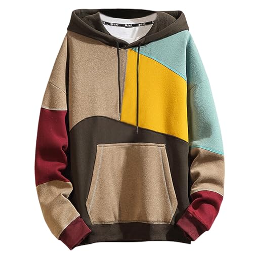 Zifipeoed Hoodie Herren Farbblock Kapuzenpullover Hip Hop Hoodies Sweatshirt Harajuku Streetwear Pullover Khaki XL von Zifipeoed