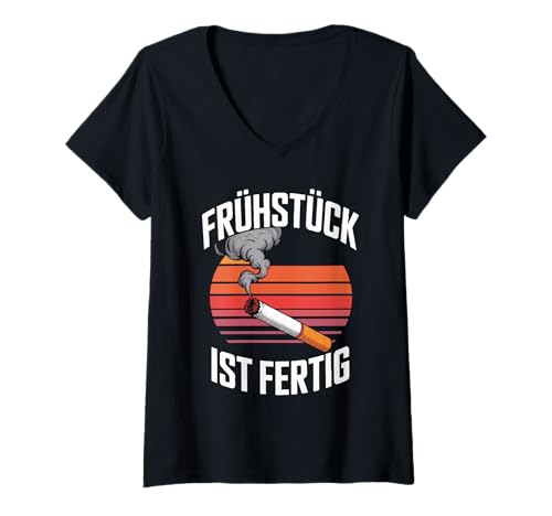Damen Frühstück Ist Fertig Zigaretten Motiv T-Shirt mit V-Ausschnitt Damen Frühstück Ist Fertig Zigaretten Motiv T-Shirt mit V-Ausschnitt von Zigaretten Rauch Humor Lustige Sprüche Fans