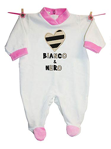Zigozago - Baby Overall Einteiler Strampler mit Fuss Baby-Strampler mit Fuss Schwarzes und weißes Herz“ aus Baumwolle Samt - 3/6 Monate - Baby Länge (von Kopf bis Fuß): 62-68 - Farbe: Rosa von Zigozago