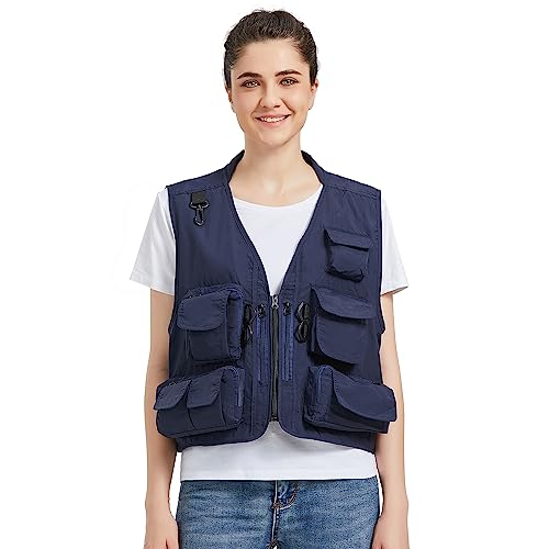 Ziker Damen Mesh Atmungsaktive durchbrochene Reisende Fotograf Angeln Weste Weste Reisejacke Mantel Mit Taschen, New Navy, L von Ziker