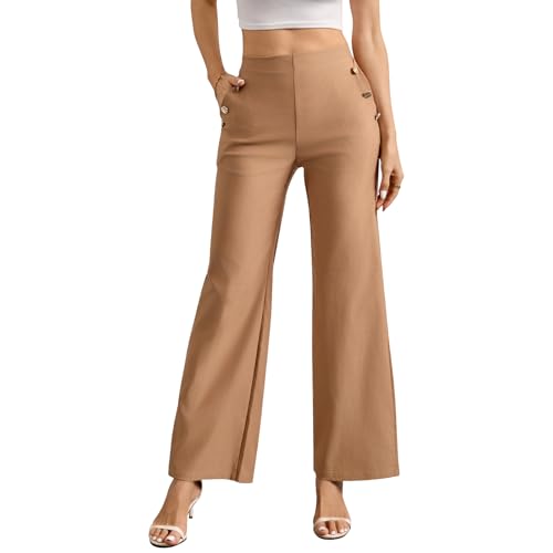 Zilams Bequeme Hose Damen Hosen Stretch High Waist Anzughose Damen Gerades Bein Freizeithose mit Taschen Stretch Hose Business Casual Kamel XL von Zilams