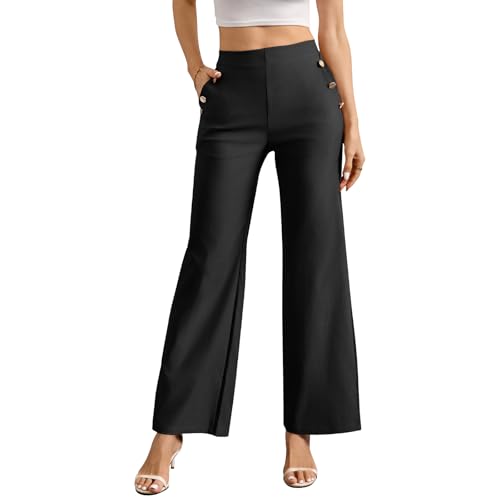 Zilams Bequeme Hose Damen Hosen Stretch High Waist Anzughose Damen Gerades Bein Freizeithose mit Taschen Stretch Hose Business Casual Schwarz XXL von Zilams