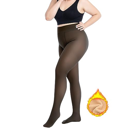 Zilams Fleece Strumpfhose Damen Winter Wärmende Strumpfhose Gefüttert Transparent Warme Leggings Pantyhose Plüschstrümpfe Gefälschte Durchscheinende Thermostrumpfhosen für Damen von Zilams