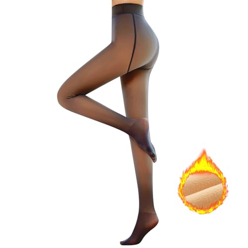 Zilams Fleece Strumpfhose Damen Winter Wärmende Strumpfhose Gefüttert Transparent Warme Leggings Pantyhose Plüschstrümpfe Gefälschte Durchscheinende Thermostrumpfhosen für Damen von Zilams