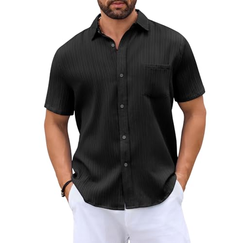Zilams Kurzarmhemd Herren Hemd Kurzarm Sommerhemd Herren Kurzarm Freizeithemd Kurzärmliges Hemd mit Brusttasche Summer Shirt Men Schwarz XL von Zilams