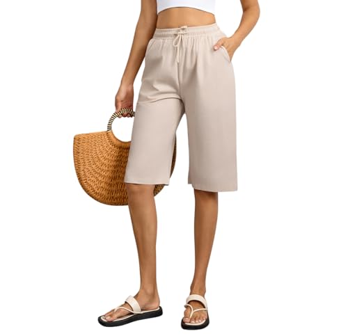 Zilams Kurze Hose Damen Sommer Bermuda Shorts mit Taschen und Kordelzug Damenshorts für Frauen Casual Bermudas Damen Sommer Beige XL von Zilams