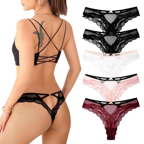 Zilams String Tanga Damen Sexy Spitze Dessous Niedrige Taille Unterhosen Damen Slips Mehrpack Hipster Unterwäsche Frauen Bikini Pantys von Zilams