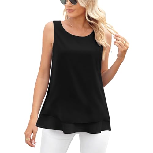 Zilams Tank Top Damen Chiffon Blusentop Elegant Ärmellose Sommer Oberteile Rundhals Tunika Loose Shirts Casual von Zilams