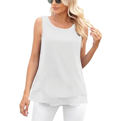 Zilams Tank Top Damen Chiffon Blusentop Elegant Ärmellose Sommer Oberteile Rundhals Tunika Loose Shirts Casual von Zilams
