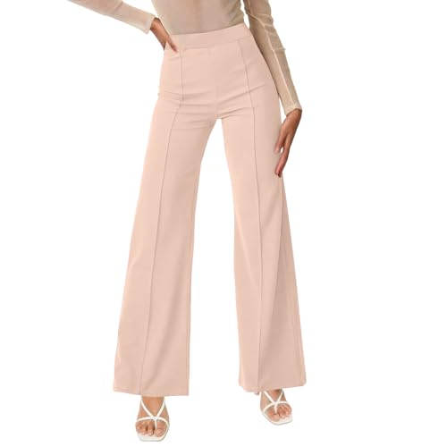 Zilams Yogahose Damen Lang Sport Leggings Schlaghose Damen High Waist Stretch Hose Weites Bein Jazzpants Business Freizeithose Aprikose L von Zilams