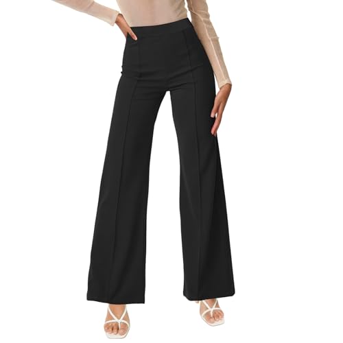 Zilams Yogahose Damen Lang Sport Leggings Schlaghose Damen High Waist Stretch Hose Weites Bein Jazzpants Business Freizeithose Schwarz M von Zilams