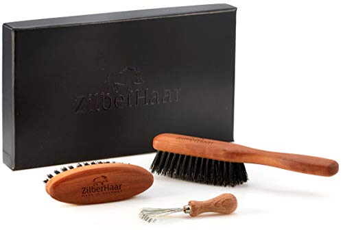 ZilberHaar Bartbürsten-Pflegeset für Männer - 1 Bartbürste + 1 Taschenbürste + 1 Bürsten Reinigungswerkzeug - Steife Wildschweinborsten und Birnbaumholz - Medium bis Lang, Dicke Bärte ZilberHaar Bartbürsten-Pflegeset für Männer - 1 Bartbürste + 1 Taschenbürste + 1 Bürsten Reinigungswerkzeug - Steife Wildschweinborsten und Birnbaumholz - Medium bis Lang, Dicke Bärte von ZilberHaar