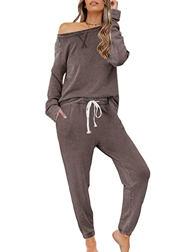 Zilcremo Damen Zweiteiliger Schlafanzug Set Baumwolle Langarm Nachtwäsche Sleepwear und Pyjamahose Lounge Sets Kaffee S von Zilcremo