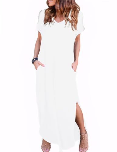 Zilcremo Damen-Sommerkleid, lässig, lockere Taschen, kurze Ärmel, Boho-Kleid, Aprikose, Weiss/opulenter Garten, Klein von Zilcremo