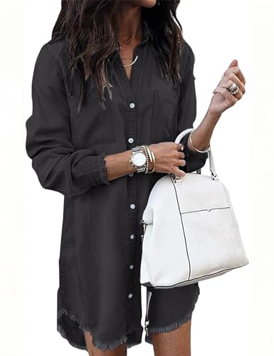 Zilcremo Damen V-Ausschnitt Blusenkleid Hemdkleid Jeanskleider Langarm Knopf Runter Shirtkleid Tunikakleider Oben Schwarz S Zilcremo Damen V-Ausschnitt Blusenkleid Hemdkleid Jeanskleider Langarm Knopf Runter Shirtkleid Tunikakleider Oben Schwarz S von Zilcremo