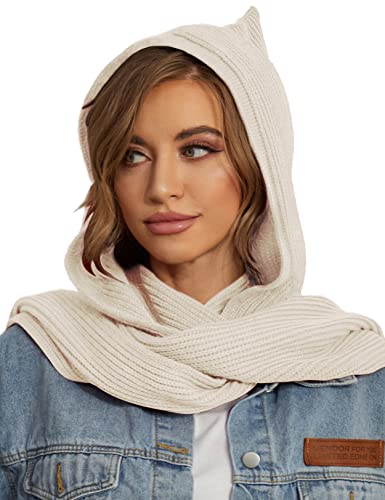 Zilcremo Damen Winter Strickschal mit Kapuze Langer Schal Warm Schal Wrap Kopftuch, Beige, Einheitsgröße von Zilcremo