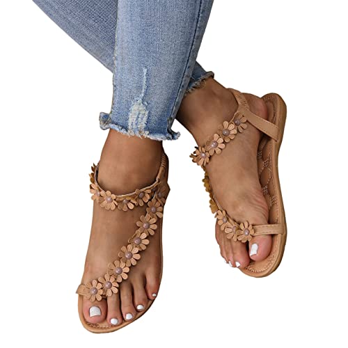 Zilosconcy Damen Sandalen Lässige Lace Spitze Riemchen Elegante Flip Flop Sandals Schuhe Flache Römische Zehe Ring Römersandalen Sandalen Zehentrenner Blumen Gladiator Strandsandalen Sommerschuhe von Zilosconcy