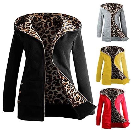 Damen Softshelljacke Warm gefüttert Leopard Winterjacke Winddicht mantel Oversized Dicker Wintermantel mit Tasche Zip Up Hoodie Midi Lang Jacke Übergangsjacke Sweatjacke Winter Windbreaker mit kapuzen von Zilosconcy