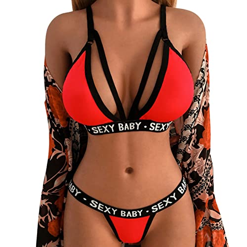 Damen Spitzen Push Up BH Sets Panties Zweiteiliger Nachtwäsche Babydoll Unterwäsche Damen Dessous Sexy Set Unterwäsche BH V Ausschnitt Plus Size Bra Reizwäsche Body Suit Lingerie Outfit mit Tanga von Zilosconcy