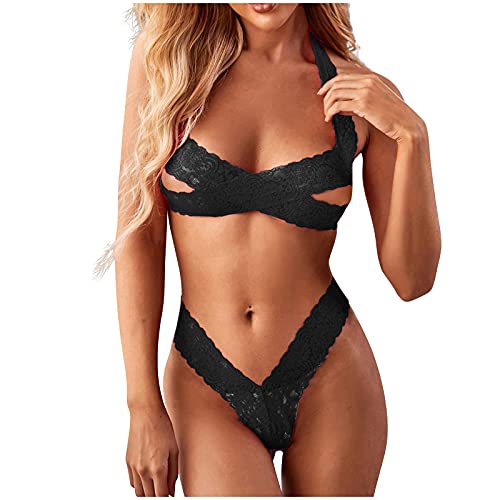 Damen Spitzen Push Up BH Sets Reizwäsche Body Suit Damen Dessous Sexy Set Panties Zweiteiliger Nachtwäsche Unterwäsche BH V Ausschnitt Plus Size Bra Babydoll Unterwäsche Lingerie Outfit mit Tanga von Zilosconcy