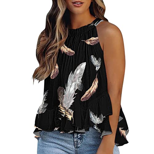 Damen Tank Top Elegant Locker Ärmellose Rundhals Gradient Rüschen Neckholder Sommer Tops Vest Crop Top Blusentop Damen Weste Top für Mädchen Basic Shirt Bluse Oberteile Tunika Sexy Damen Tshirt von Zilosconcy