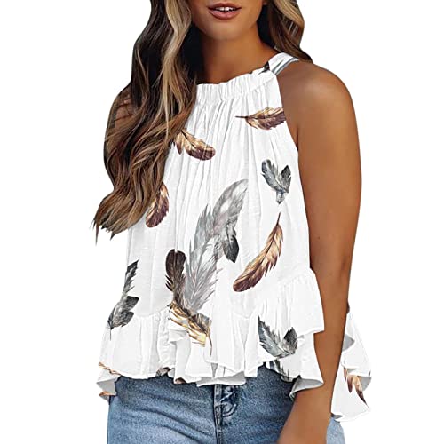 Damen Tank Top Elegant Locker Ärmellose Rundhals Gradient Rüschen Neckholder Sommer Tops Vest Crop Top Blusentop Damen Weste Top für Mädchen Tunika Sexy Damen Tshirt Basic Shirt Bluse Oberteile von Zilosconcy