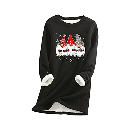 Damen Weihnachten Sweatshirt Rundhals Lammwolle SüßEr Muster Weihnachtsdruck Casual Bluse Locker Kaputzenpullover Winter Warme Fleecepullover mit Hirschmuster Lang Sweatshirt Weihnachtspulli von Zilosconcy