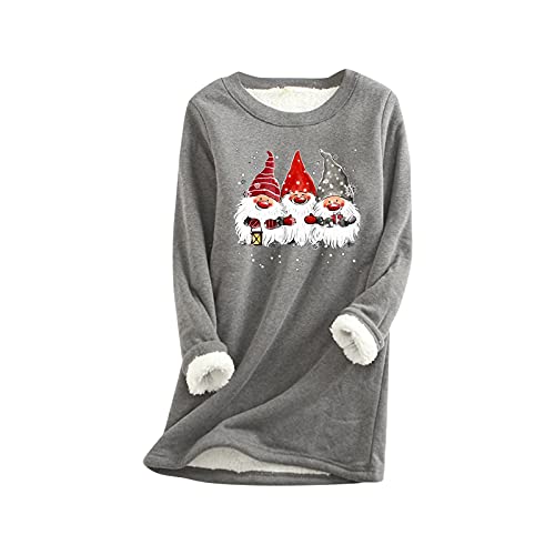 Damen Weihnachten Sweatshirt Rundhals Lammwolle SüßEr Muster Weihnachtsdruck Casual Bluse Locker Kaputzenpullover Winter Warme Fleecepullover mit Hirschmuster Lang Sweatshirt Weihnachtspulli von Zilosconcy