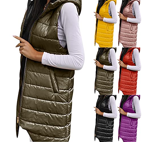 Daunenweste Damen Baumwolle Ultraleicht Lang Weste Ärmellos Jacke Herbst und Winter Warme Daunenmantel Taschen Gepolsterte Steppweste Outdoorjacke Langer Mantel Damenweste Für Reisen Mädchen von Zilosconcy