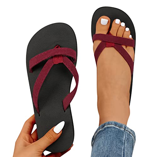 Zilosconcy Flip Flops Damen Bequem Bequem Frauen Zehentrenner Sandals Flache Schuhe Elegant Slip-On Flip Flops Sommerschuhe Freizeitschuhe Flach Römische Sommer Bohemian Sandalen Pantoletten von Zilosconcy