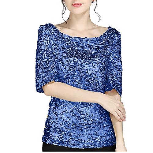 Glitzer Oberteile Damen Party Pailletten Langarm Glitzer Festlich T-Shirt Pailletten Silber Tunika Elegant Langarm Wedding Spitze Langarmshirt Bluse Glitzertop Damenbluse von Zilosconcy