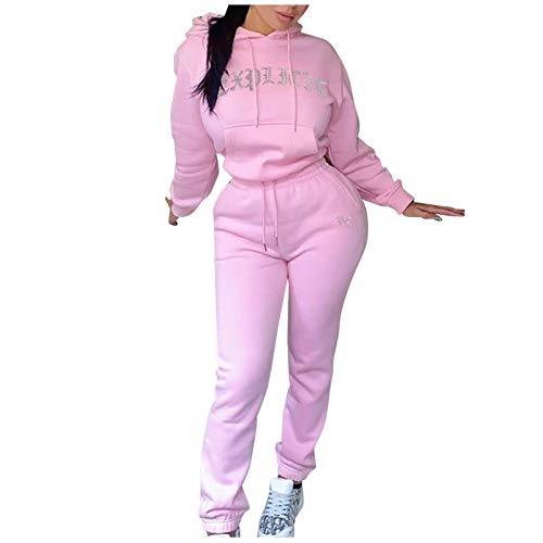 Jogginganzug Damen Oversize Damen Fleece Hausanzug 2 Teile Winter Langarm Trainingsanzug Frau Übergroße Lose Freizeitanzug Kapuzenpullover, Lang Jogginghose Damen Basic Winter Warm Anzug Sportanzug von Zilosconcy