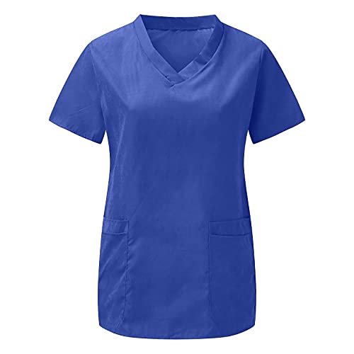 Kurzärmelig T-Shirts Damen V-Ausschnitt Pflege Arbeitsuniform Top Uniform Damen Kurzärmelig Berufsbekleidung Tops Kasack Kurzarm Einfarbig Niedlich Pfleger-Top Krankenschwester von Zilosconcy