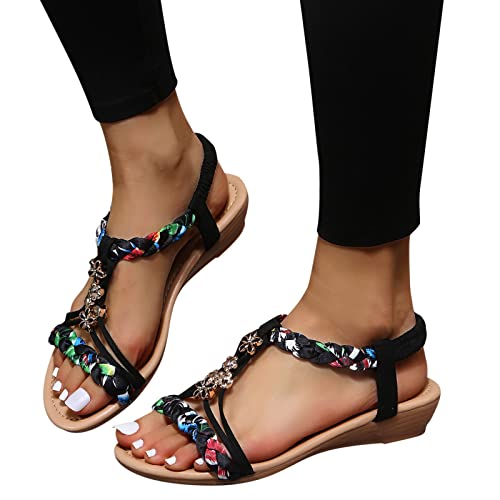 Zilosconcy Orthopädische Sandalette Sommerschuhe Pantoletten Damen Strandsandalen Plattform Leder Mode Aushöhlen Plateau Strand Sandalen rutschfest Open Toe Römische Sandaletten, Z1 Black, 39EU von Zilosconcy