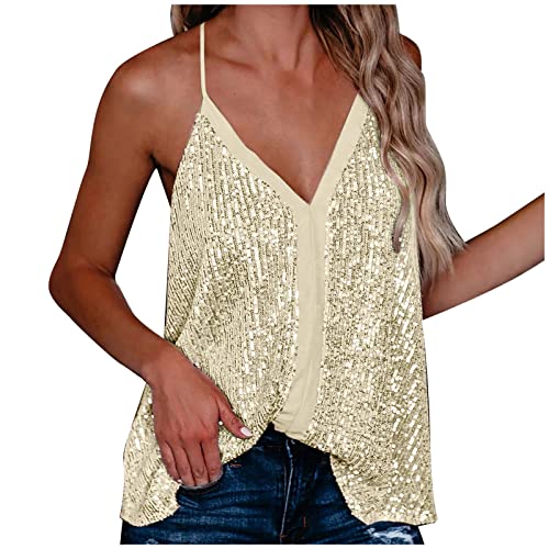 Pailletten Oberteil Damen Bluse Tank Top Tunika Pailletten Ärmellos Spaghettiträger Clubwear Rückenfrei Tops Glitzer Oberteile Damen V-Ausschnitt Y2K Locker Shirt Crop Top Camisole Für Frauen von Zilosconcy