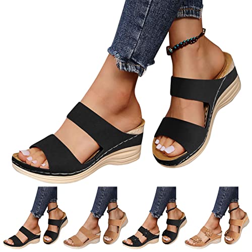 Zilosconcy Pantoletten Keilabsatz Sommer Sandalen Damen Bohemian Slides Slipper Damen Wedge mit Absatz Outdoor Sommerschuhe Peeptoe Damen mit Fussbett Plateau Orthopädische Hausschuhe Sandalen von Zilosconcy