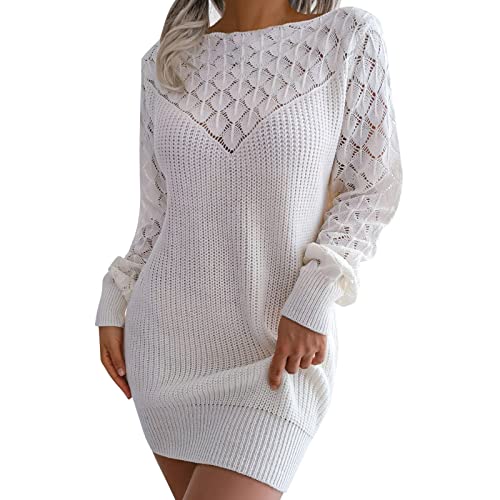 Rollkragen Winter Sweater Kleid Pulloverkleid für Damen Tunika Kleid Strickkleid Damen Langarm Kleider Jumper Kleid mit Print Strick Longpullover Winterkleid Midi Einfarbig Lang Pulli Kleid von Zilosconcy